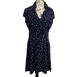 Fever London Women’s Dress Size 8 A-Line Collar Navy With Sail Boats Nautical